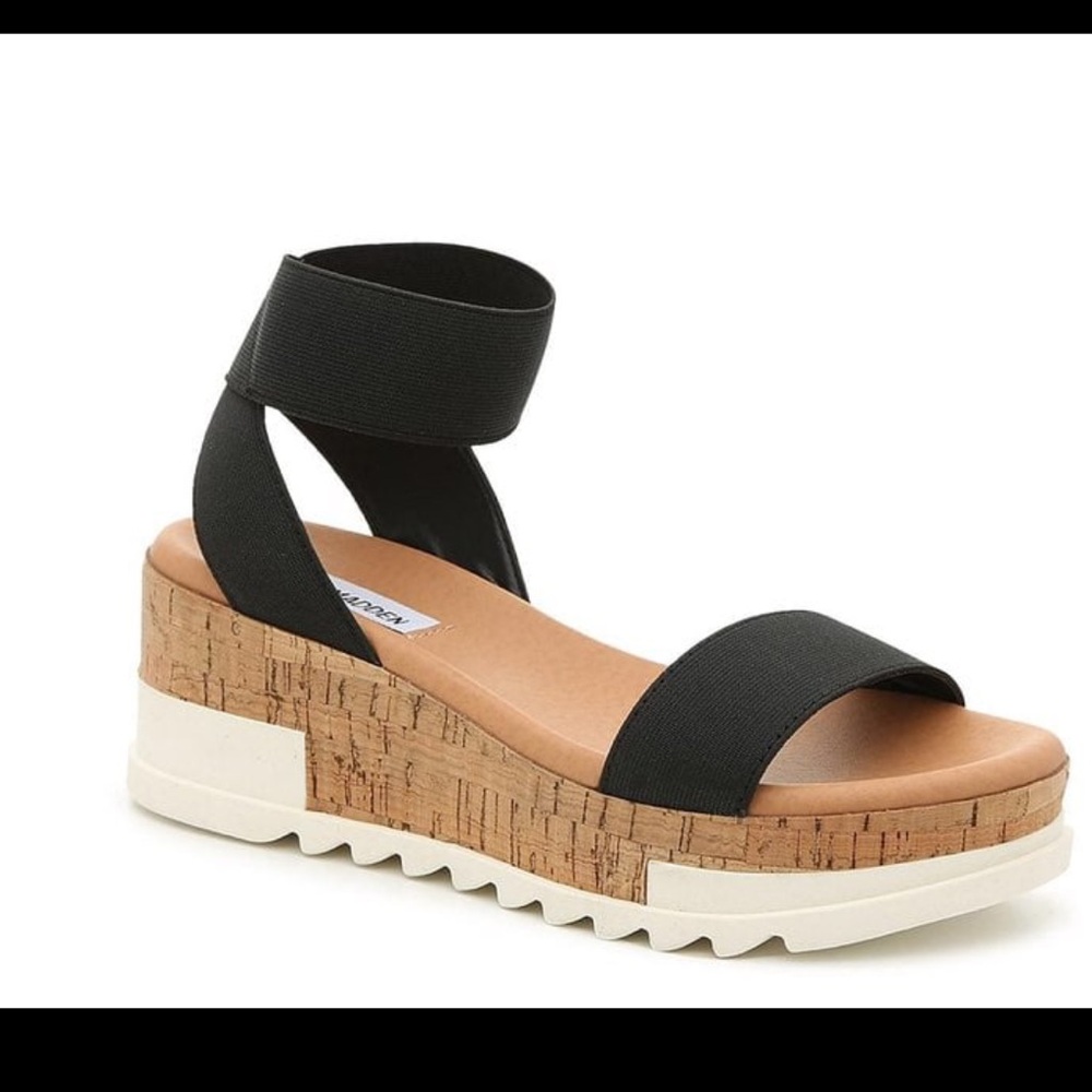 Steve Madden Black Elba Wedge Sandle - size 10